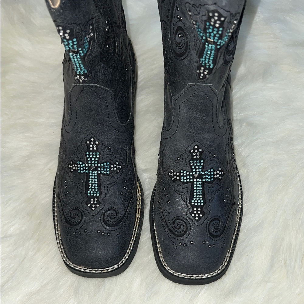 Roper Black Boots with Turquoise Embellishments